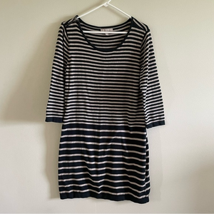 Banana Republic Knit Dress Size Large Striped Black and Tan Excellent‎ Condition